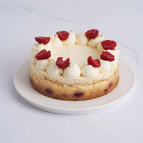 Mrs Jones The Baker has a delicious range of whole cakes including this gorgeous little raspberry cheesecake